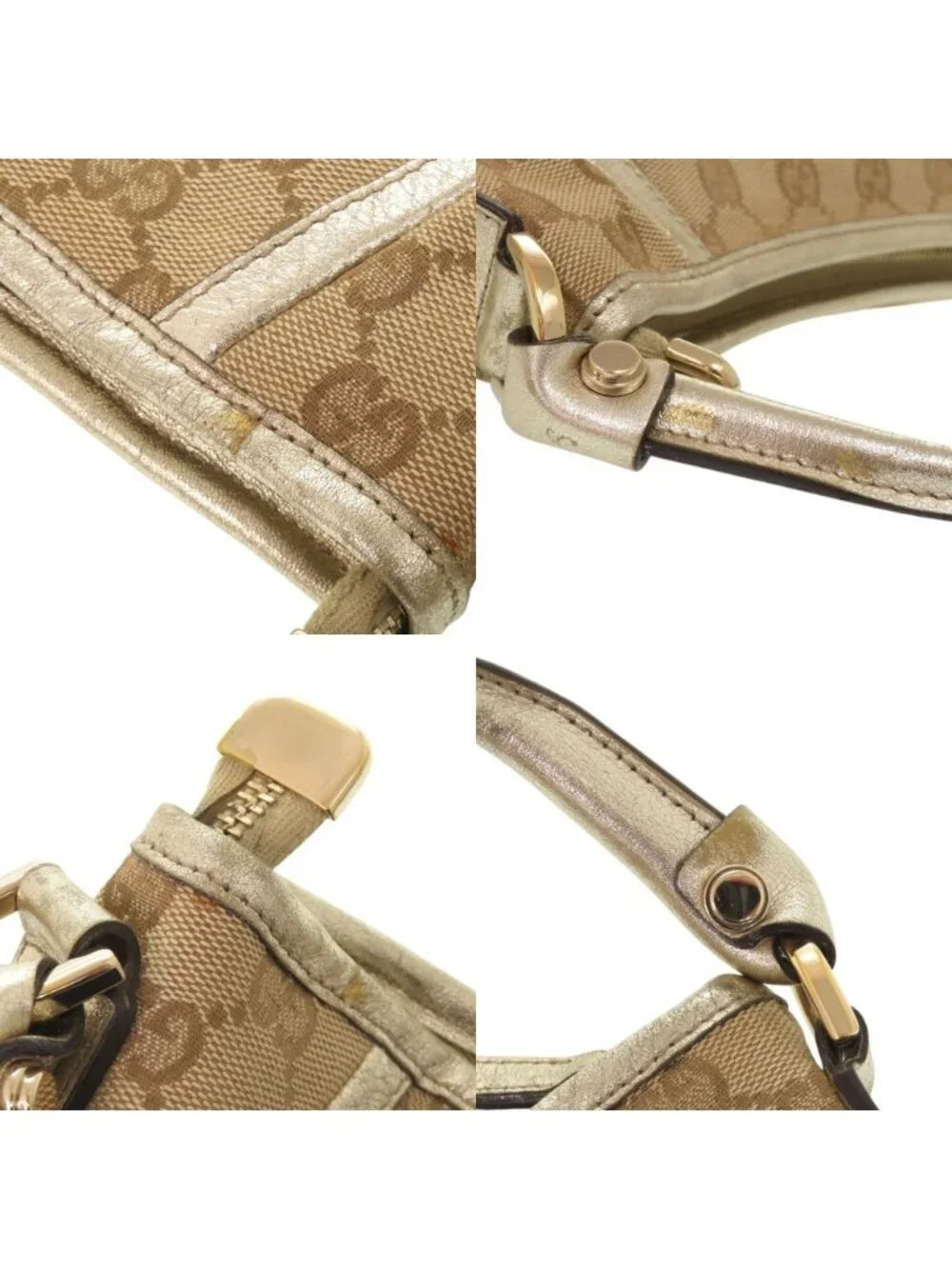 Gucci Abbey GG Canvas Leather Beige Gold Shoulder Bag